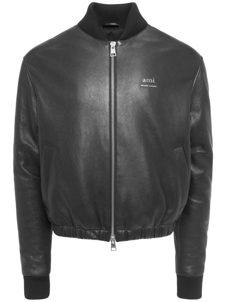 AMI PARIS Smooth Leather Logo Bomber Jacket Cover