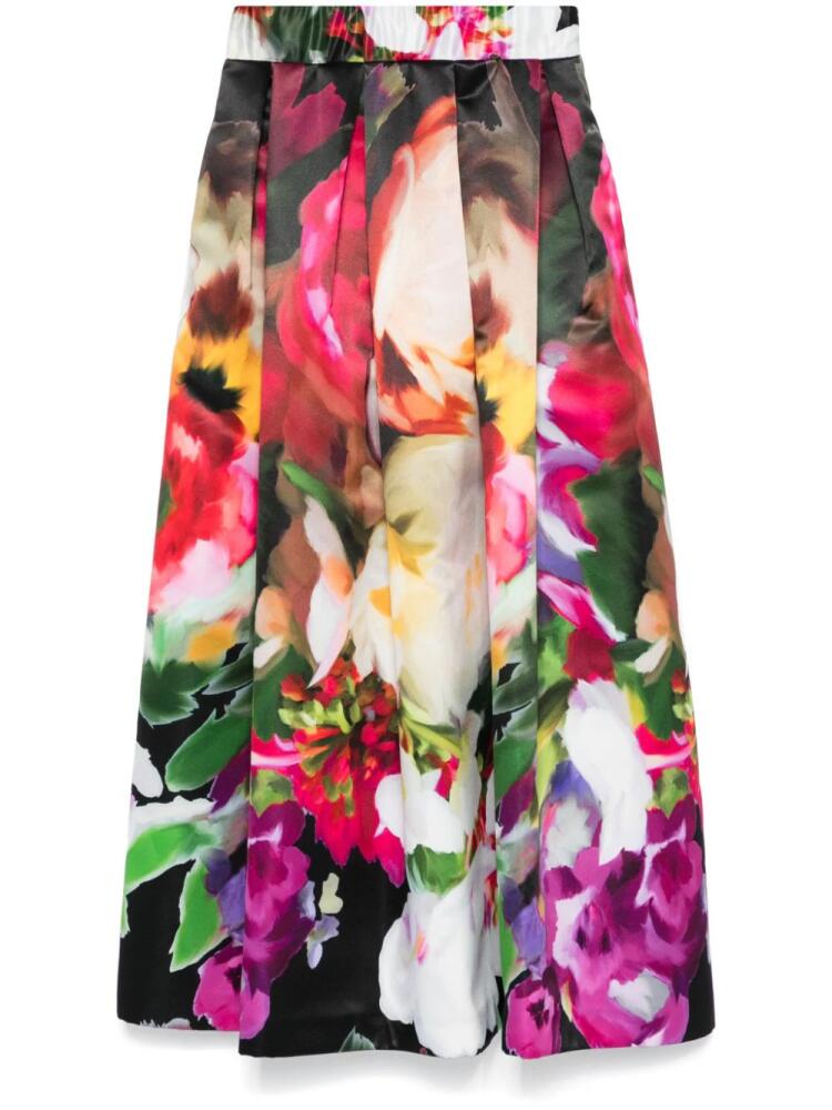 NISSA floral-print taffeta midi skirt - Black Cover