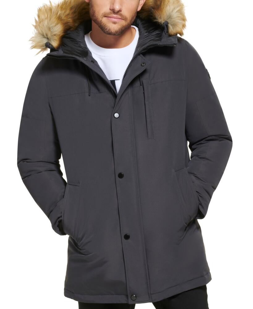 Calvin Klein Men's Long Parka with Faux-Fur Lined Hood - Iron Cover