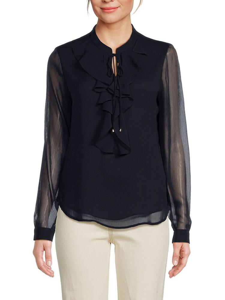 Tommy Hilfiger Women's Crinkle Ruffle Blouse - Midnight Cover