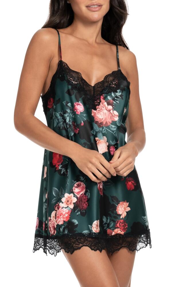 In Bloom by Jonquil Floral Lace Trim Satin Chemise in Forest Green Cover