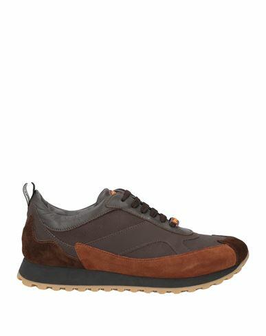 Pollini Man Sneakers Dark brown Leather, Textile fibers Cover