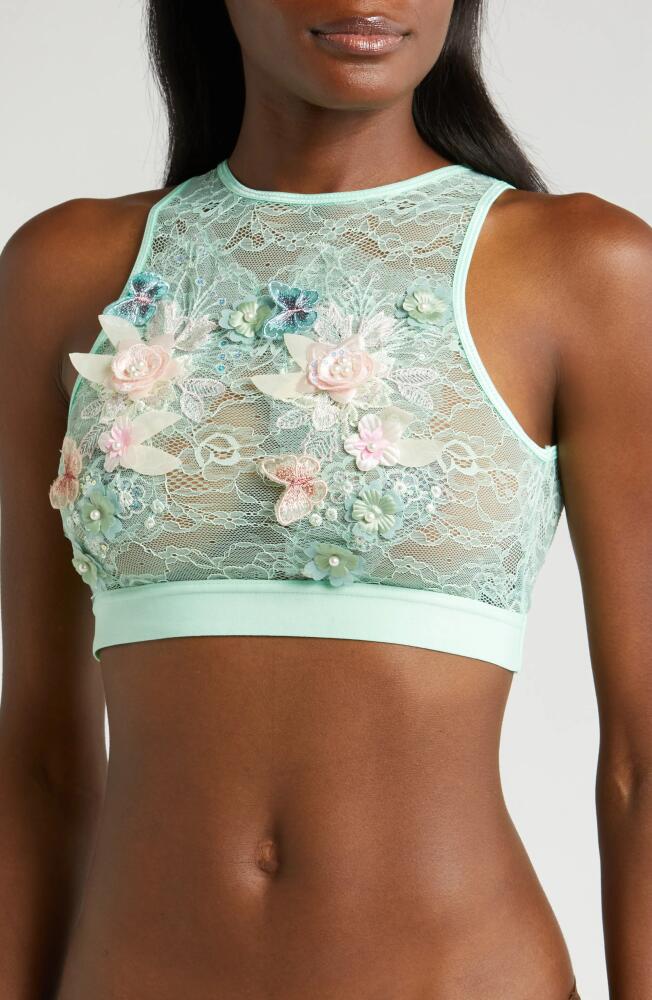 KILO BRAVA Floral Embroidered High Neck Bralette in Soft Mint Cover