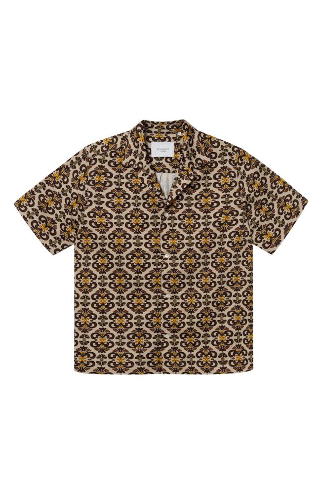 Les Deux Hendrix Ornament Print Lyocell Blend Camp Shirt in Light Sand/Ebony Brown Cover