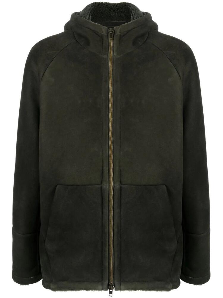 Salvatore Santoro zip-up leather-shearling coat - Green Cover