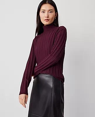 Ann Taylor Mock Neck Ribbed Sweater Cover