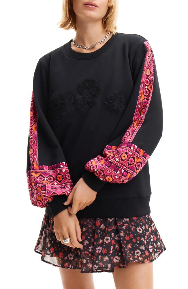 Desigual Embroidered Balloon Sleeve Sweatshirt in Black Cover