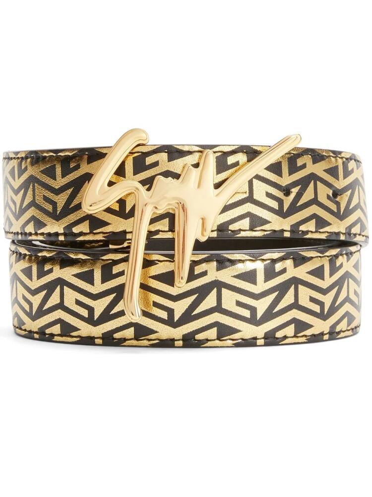 Giuseppe Zanotti Signature buckle monogram-print belt - Gold Cover