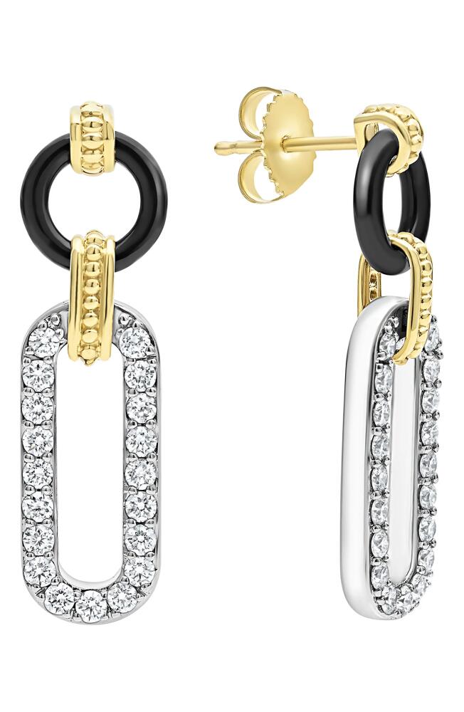 LAGOS Signature Caviar Diamond & Black Ceramic Link Drop Earrings Cover