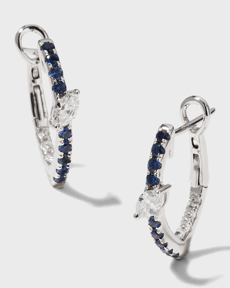 Frederic Sage Marquise Center Diamond and Blue Sapphire Hoop Earrings Cover