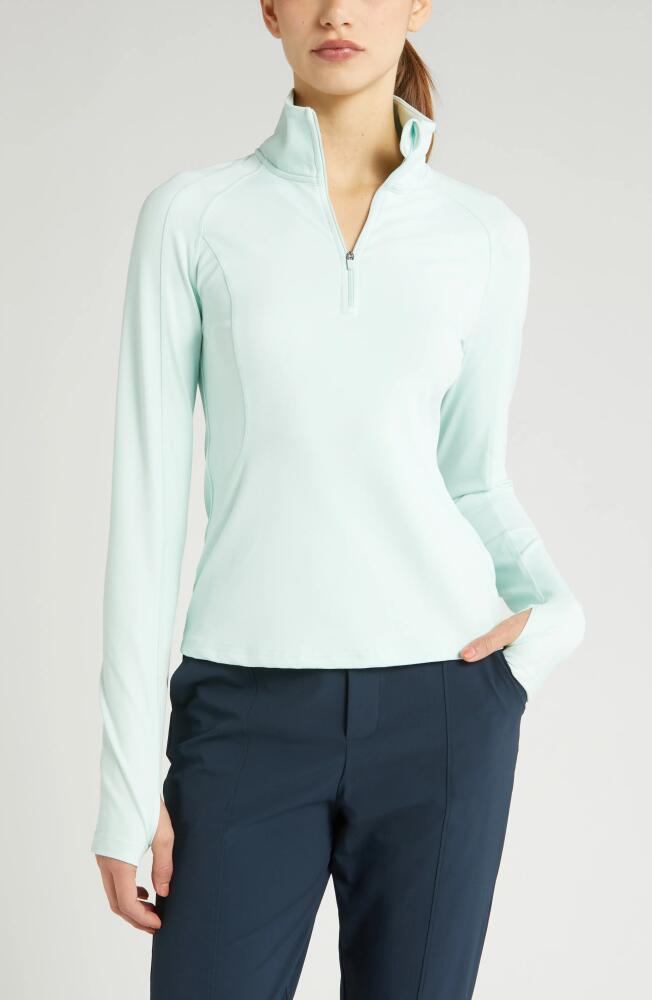 zella Replay Piqué Quarter Zip Top in Green Glimmer Cover