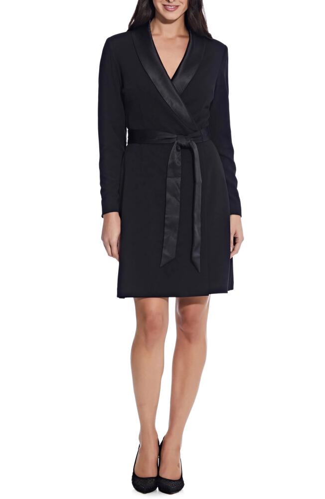 Adrianna Papell Tux Long Sleeve Crepe Faux Wrap Dress in Black Cover