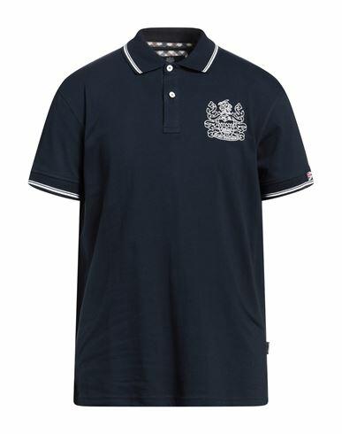 Aquascutum Man Polo shirt Midnight blue Cotton, Elastane Cover