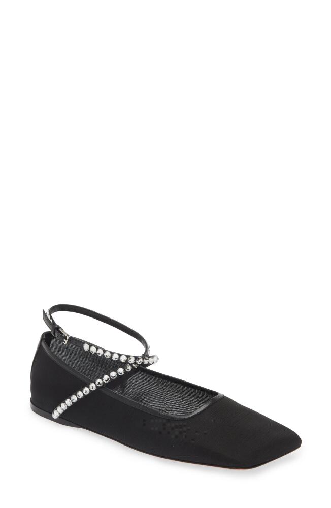 Amina Muaddi Ane Ankle Strap Mesh Flat in Black/Crystal Cover