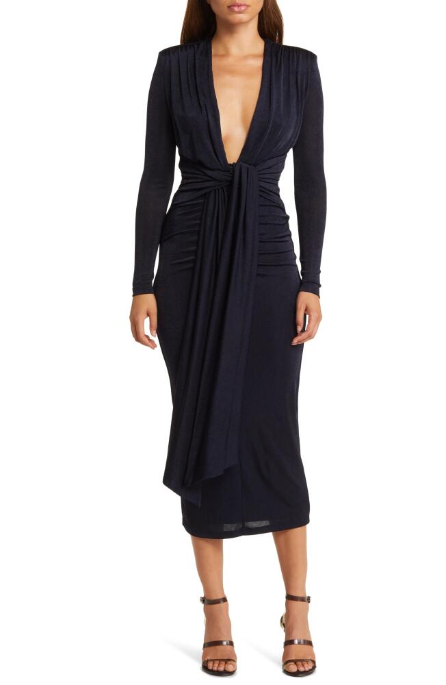 MISHA COLLECTION Francis Long Sleeve Plunge Neck Midi Dress in Navy Cover