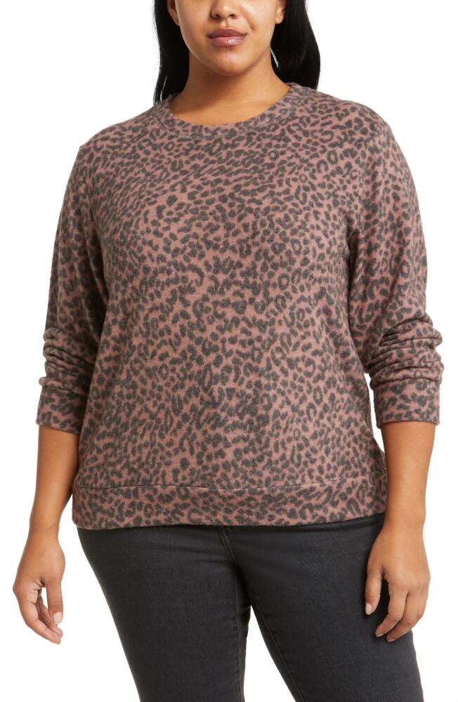 Loveappella Loveapella Brushed Leopard Print Long Sleeve Crewneck Top in Mauve/Black Cover