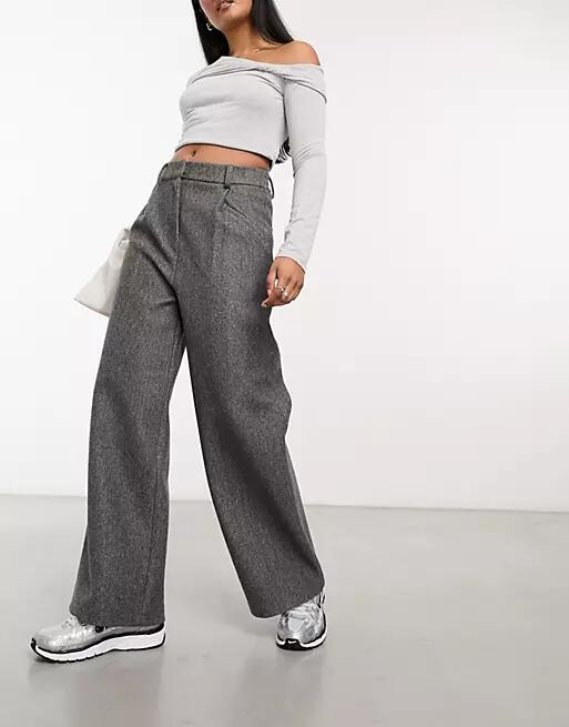 COLLUSION wide leg baggy tailored pants in gray Cover