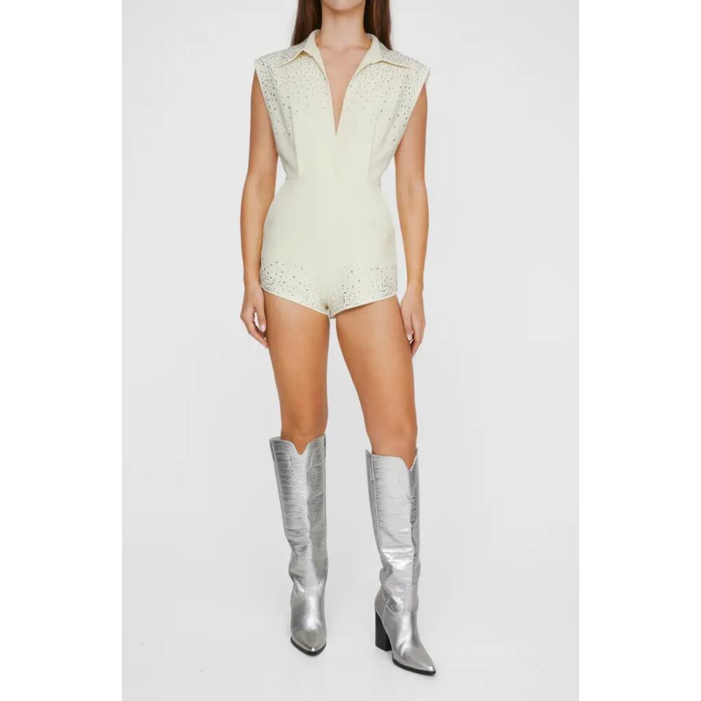 NASTY GAL Hotfix Festival Diamante Tailored Romper in Ivory Cover