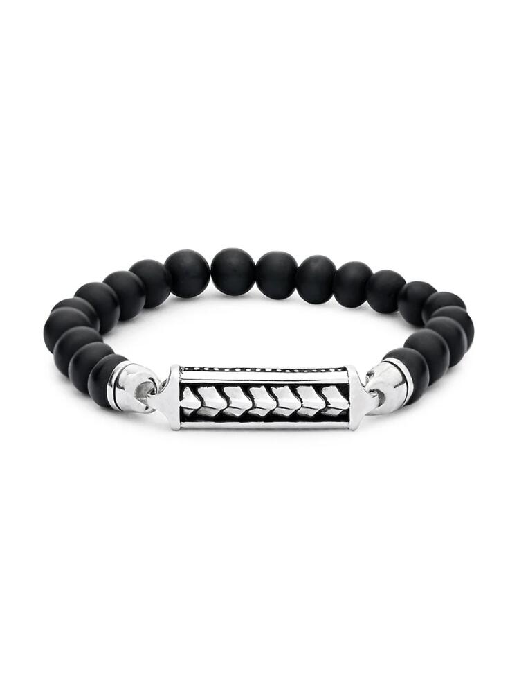 Eli Pebble Men's Sterling Silver Bar & Matte Onyx Stretch Bracelet Cover