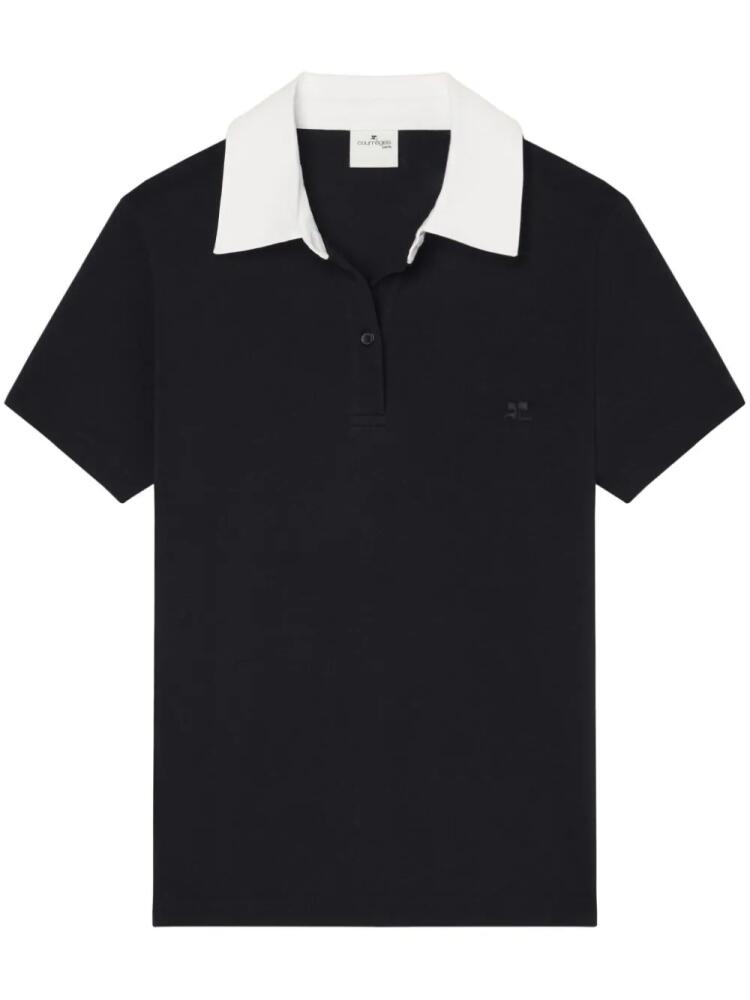 Courrèges contrasting collar cotton blend polo - Black Cover