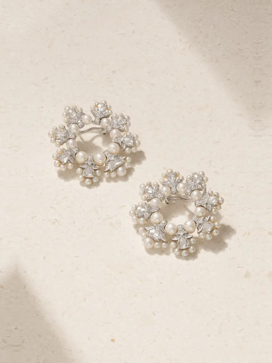 Amrapali London - Anokhi 18-karat White Gold, Pearl And Diamond Earrings - Silver Cover