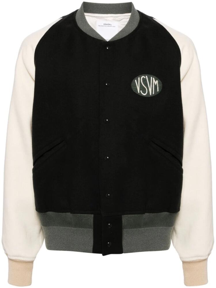 visvim logo-patch felted varsity jacket - Black Cover