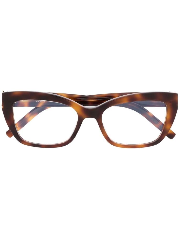 Saint Laurent Eyewear logo-engraved tortoise cat-eye glasses - Brown Cover