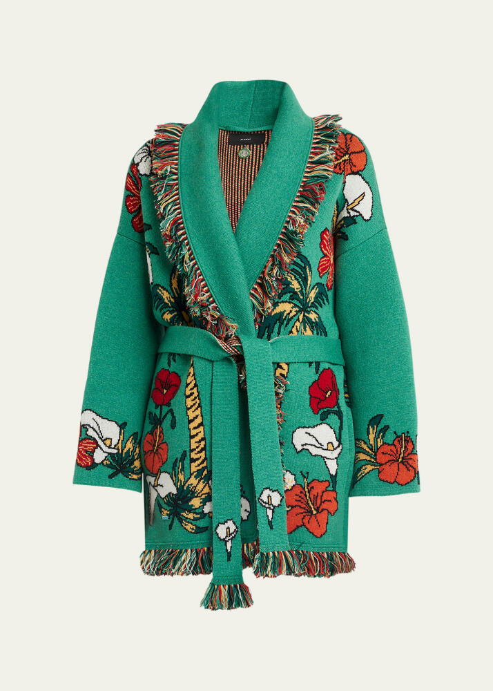 Alanui RJ Floral Fringe Belted Cashmere Cardigan Cover