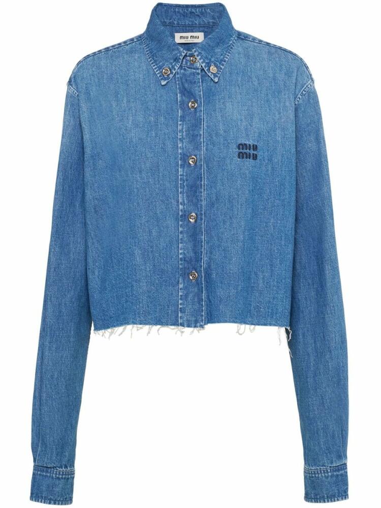 Miu Miu embroidered-logo denim shirt - Blue Cover