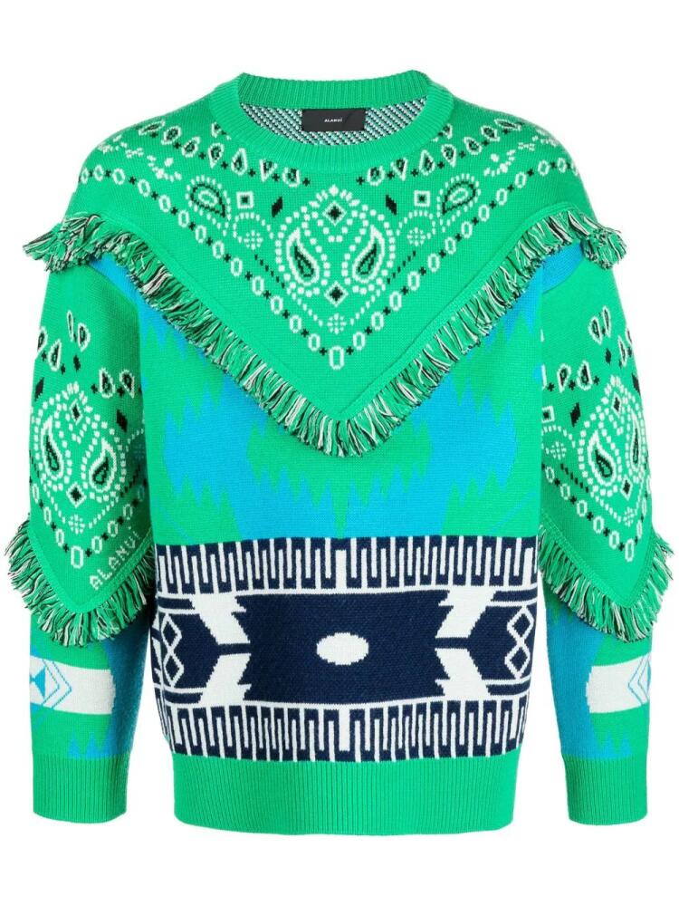 Alanui bandana-print frayed jumper - Green Cover