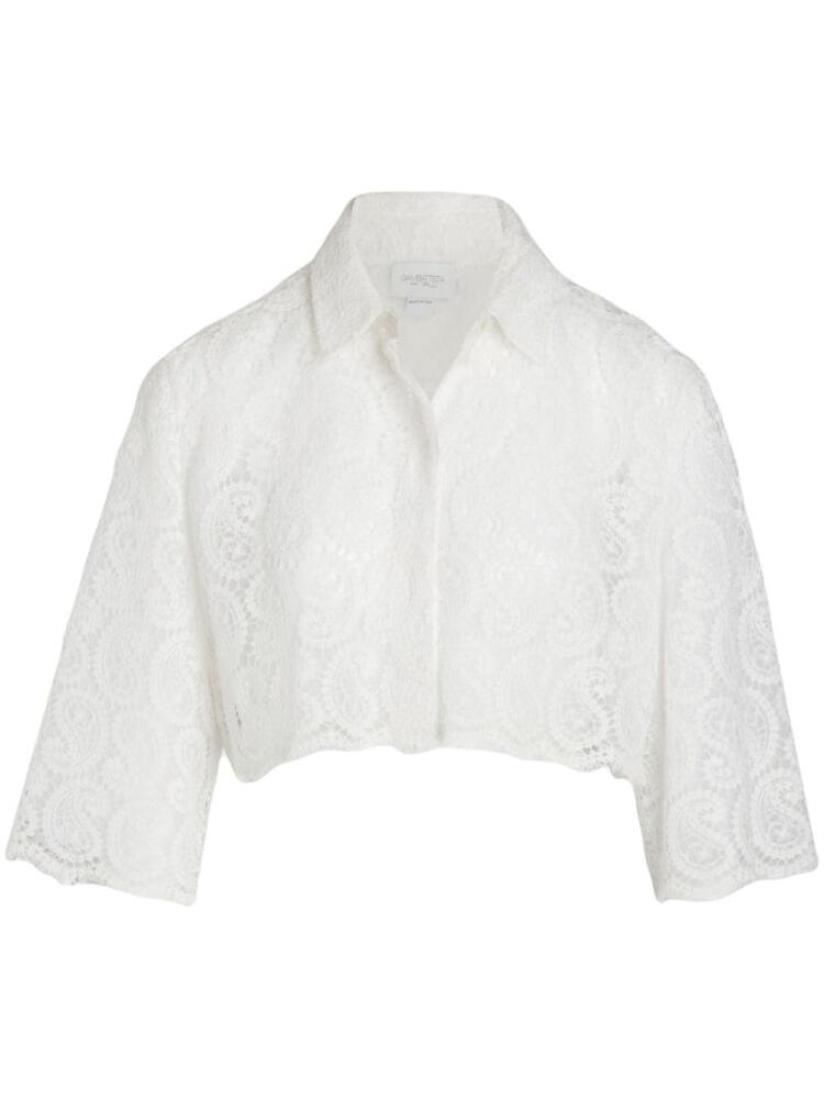 Giambattista Valli paisley-pattern macramé cropped blouse - White Cover