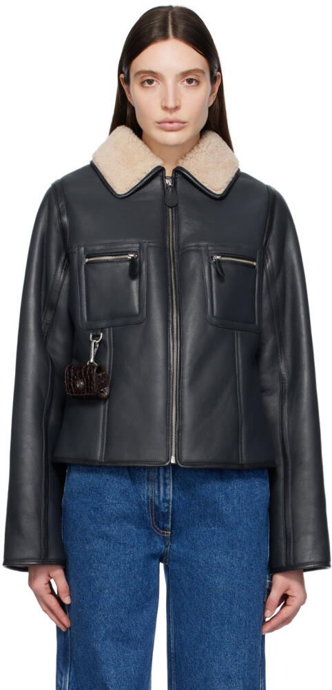 Saks Potts Navy Pablo Leather Jacket Cover