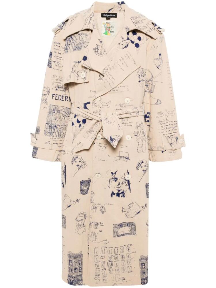 KidSuper sketch-print trench coat - Neutrals Cover