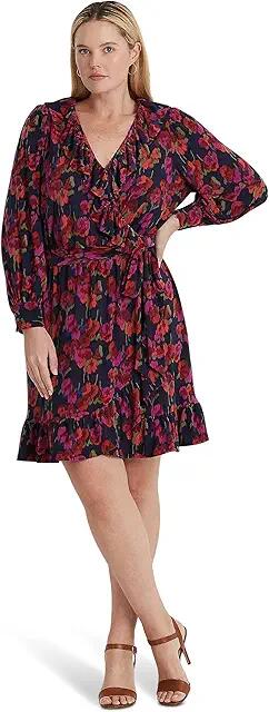 Lauren Ralph Lauren Plus Size Floral Ruffle-Trim Jersey Dress (Blue Multi) Women's Dress Cover