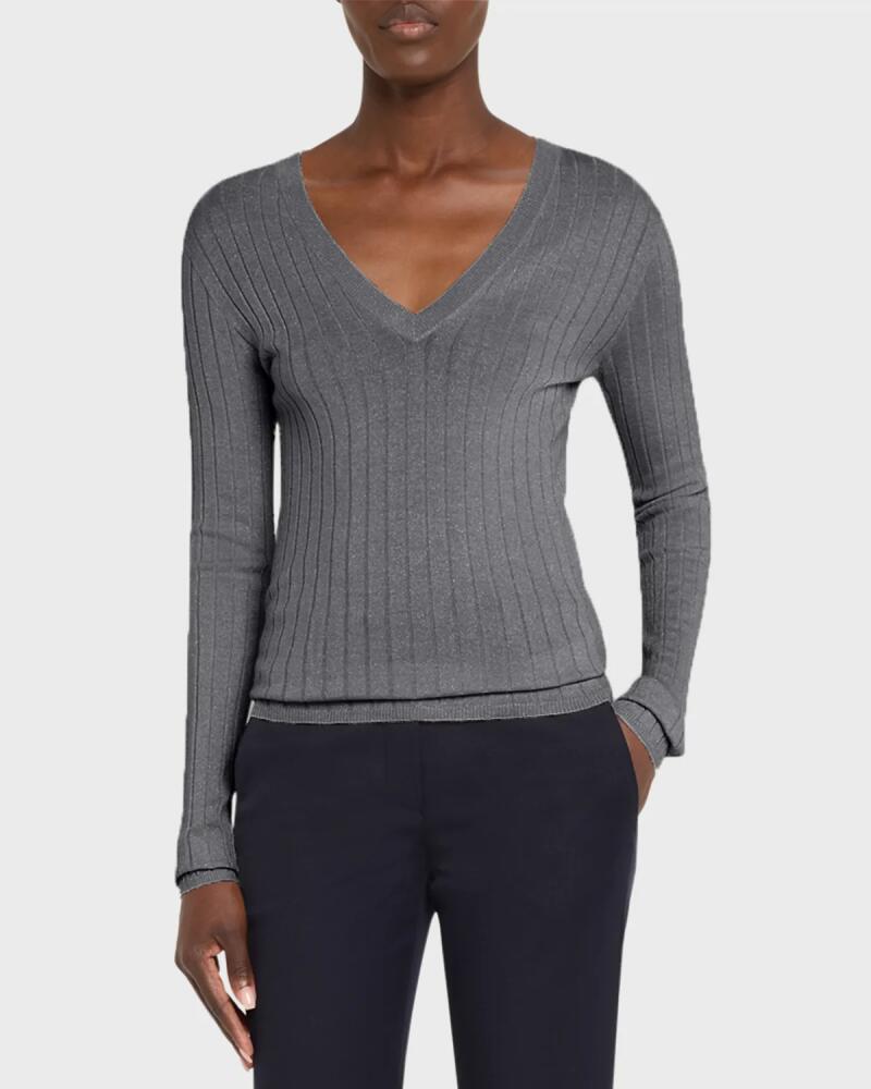 Brunello Cucinelli Cashmere-Blend Lurex Ribbed Knit Top Cover