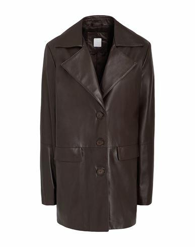 8 By Yoox Leather Coat Woman Overcoat & Trench Coat Dark brown Lambskin Cover