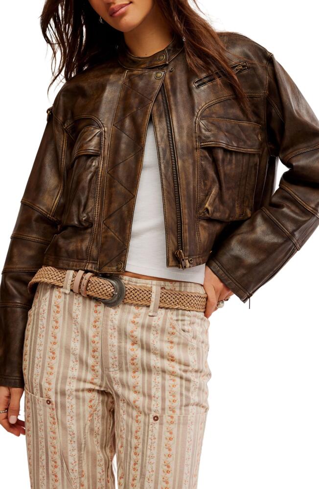 Free People Adrienne Leather Bomber Jacket in Brownie Cover