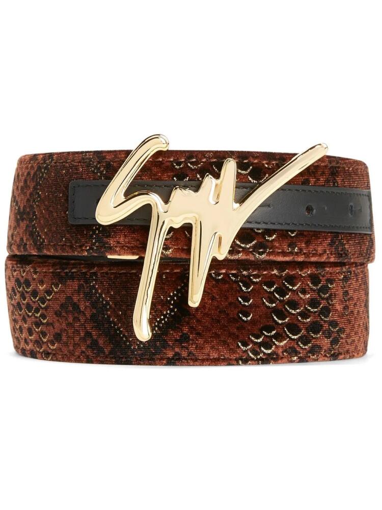 Giuseppe Zanotti Signature buckle snakeskin-effect belt - Brown Cover