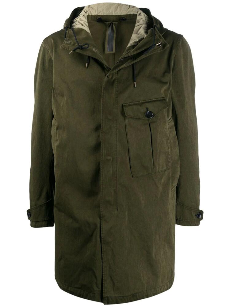 Ten C hooded single pocket parka coat - Green Cover