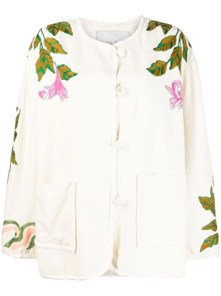 Forte Forte floral-embroidered virgin-wool jacket - Neutrals Cover