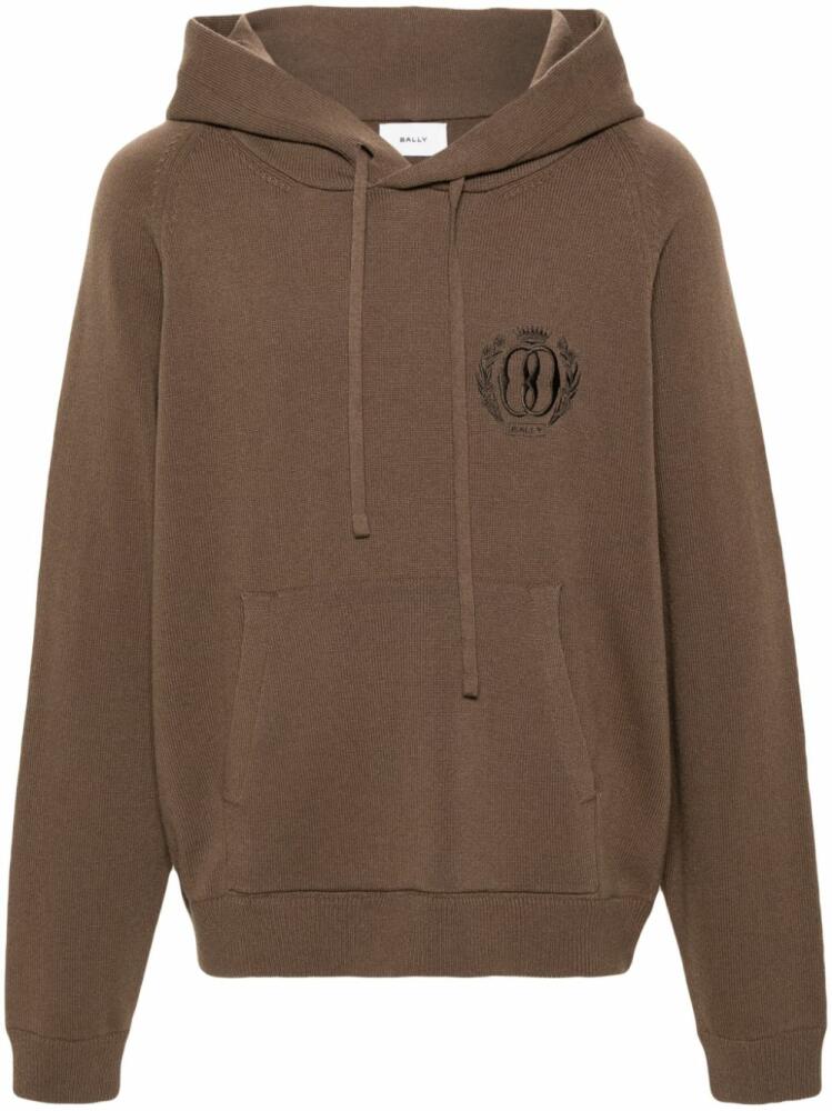 Bally logo-embroidered wool blend hoodie - Brown Cover