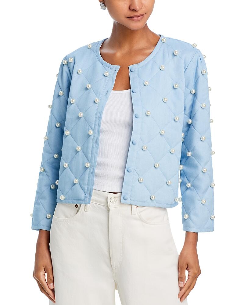 Aqua Faux Pearl Embellished Quilted Jacket - Exclusive Cover