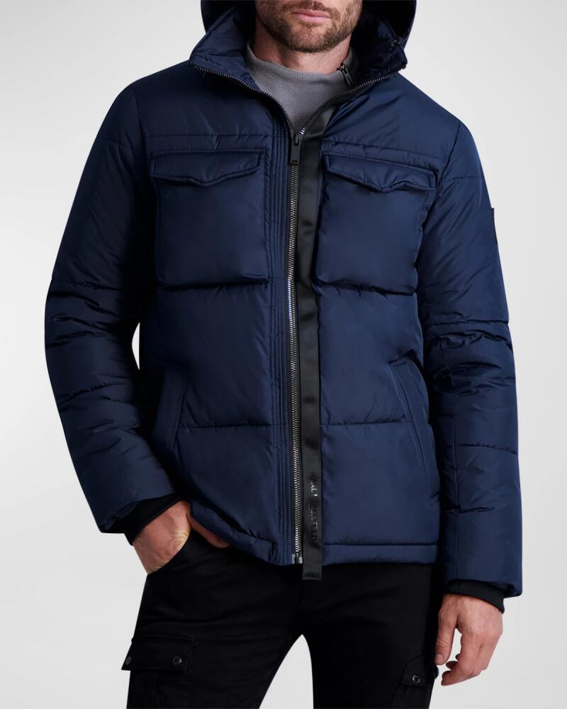 Karl Lagerfeld Paris Men's Puffer Jacket with Hidden Hood Cover