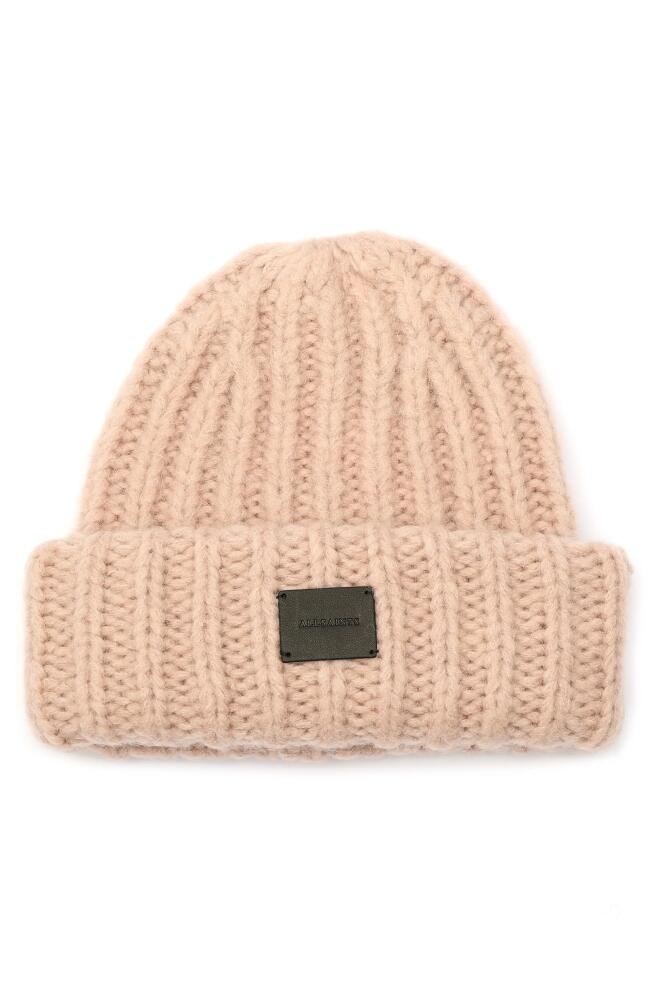 AllSaints Logo Patch Wool Blend Beanie in Blush Cover