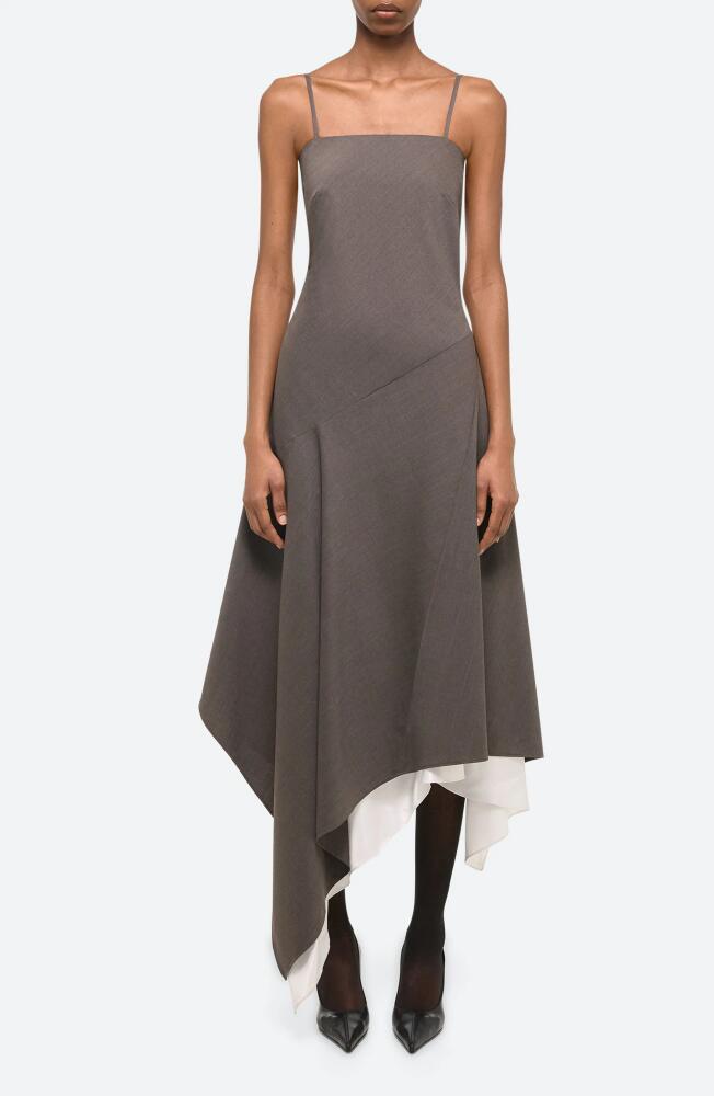 Helmut Lang Asymmetric Scarf Hem Virgin Wool Dress in Light Brown Melange - 21G Cover