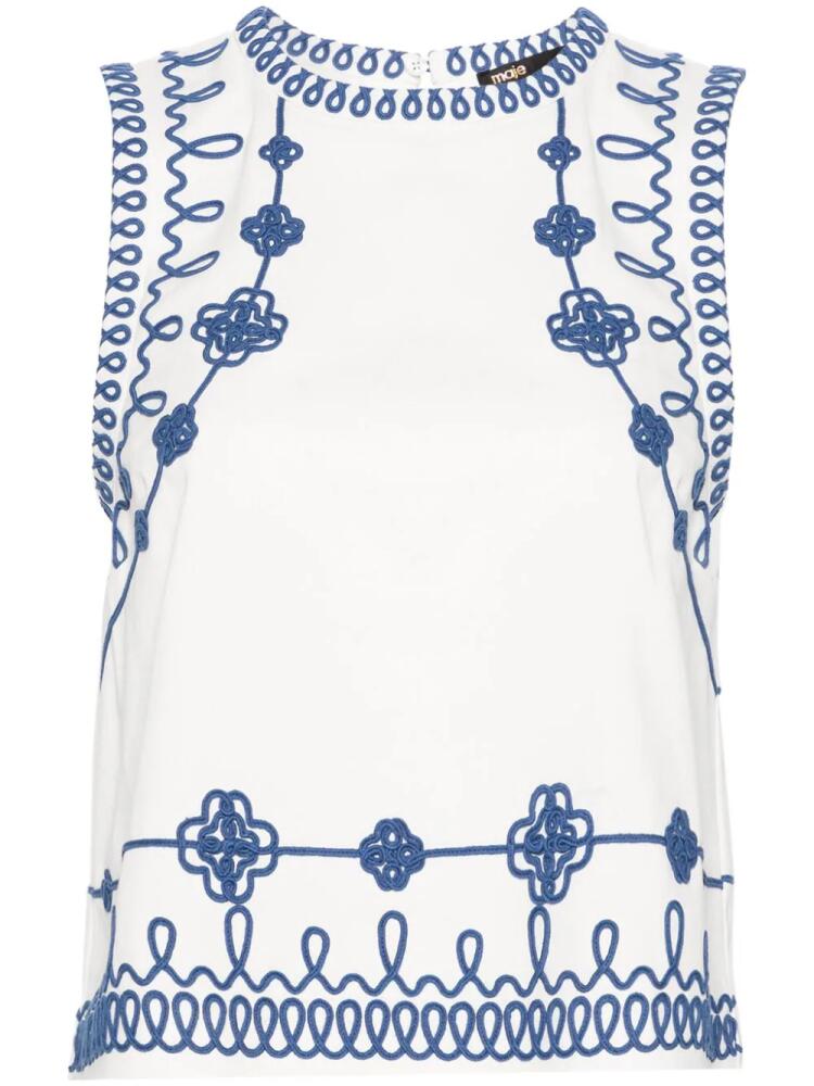 Maje Clover-embroidered cotton-blend tank top - White Cover