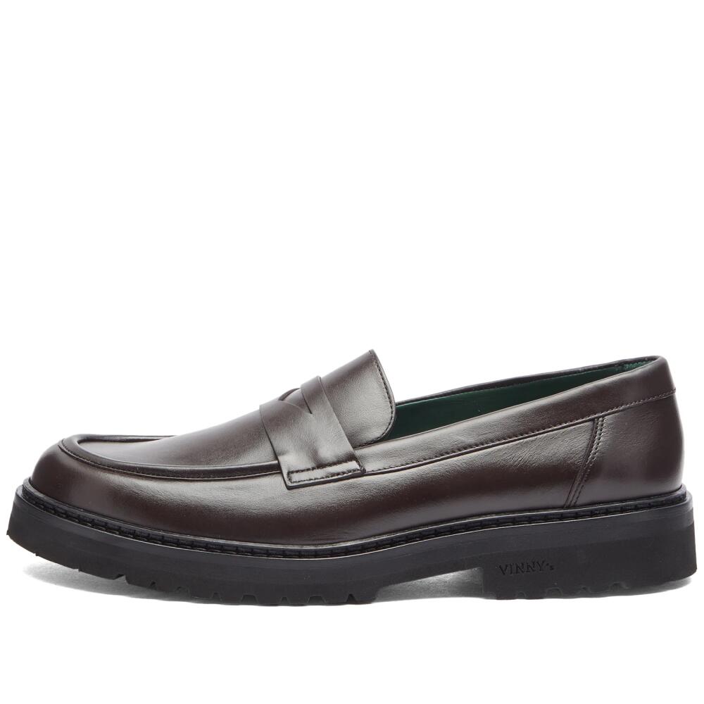 VINNY'S Men's Richee Lug Sole Penny Loafer in Brown Crust Leather Cover