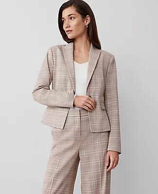 Ann Taylor The Petite Shorter One Button Blazer in Plaid Cover