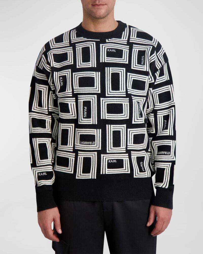 Karl Lagerfeld Paris White Label Men's Monogram Raised Jacquard Wool Sweater Cover