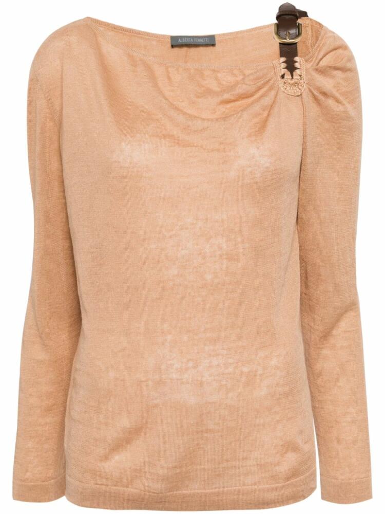 Alberta Ferretti buckle-detail linen top - Brown Cover